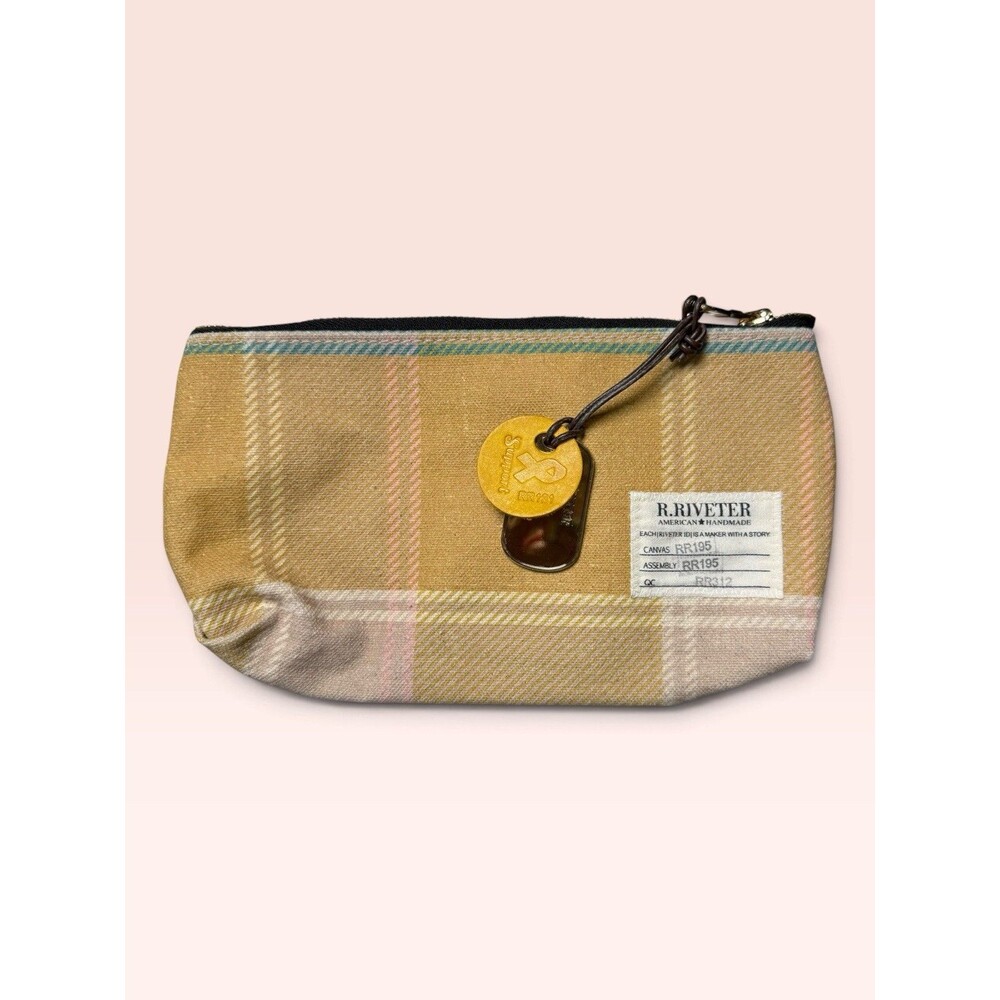 R. Riveter Lucy Zip Pouch Mustard Plaid Canvas Cottagecore Utility Bag